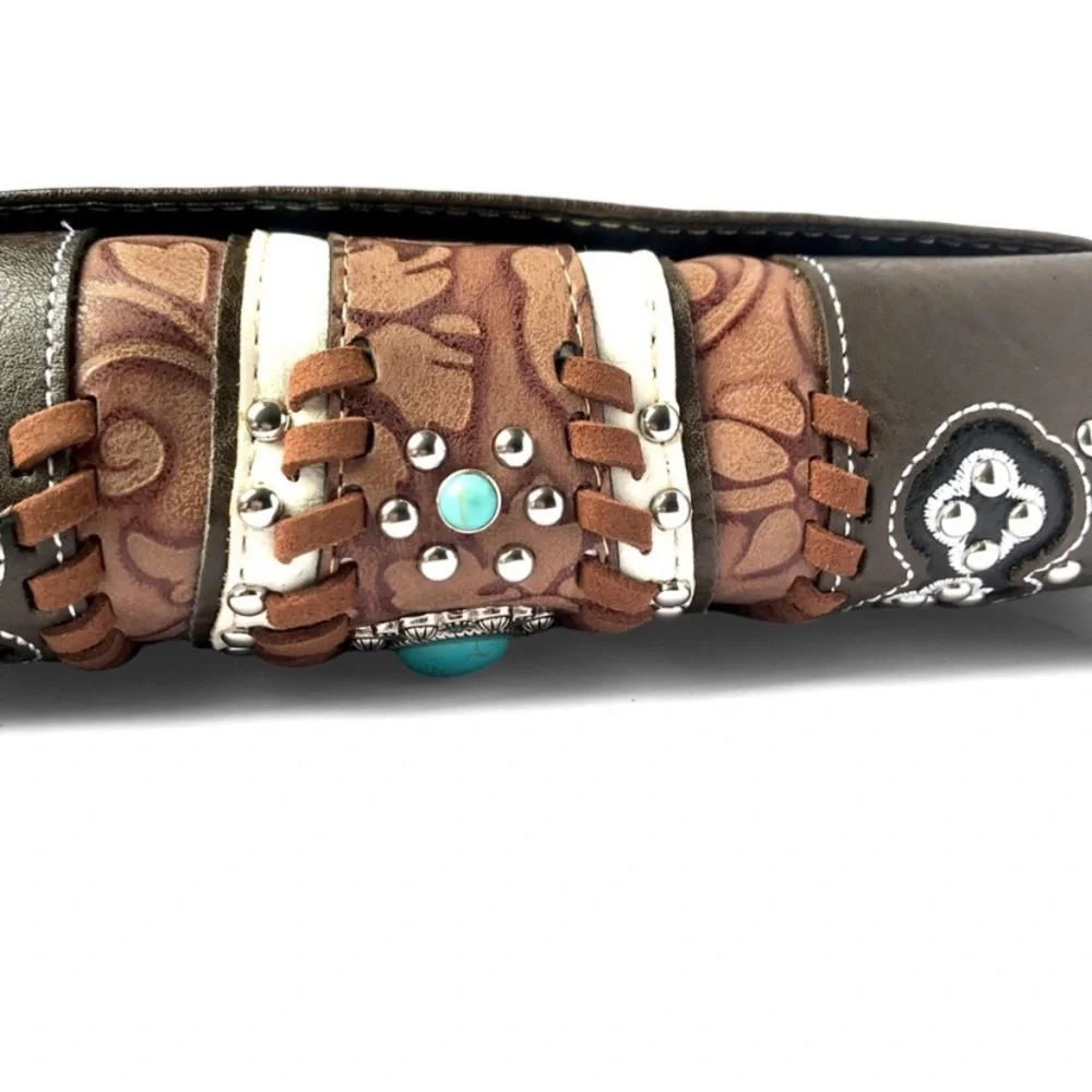 1️⃣LEFT New Hand Tooled Western Turquoise Silver Stud Wristlet Wallet Clutch Bag - Picture 6 of 8
